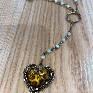 Betsey Johnson leopard heart rosary necklace